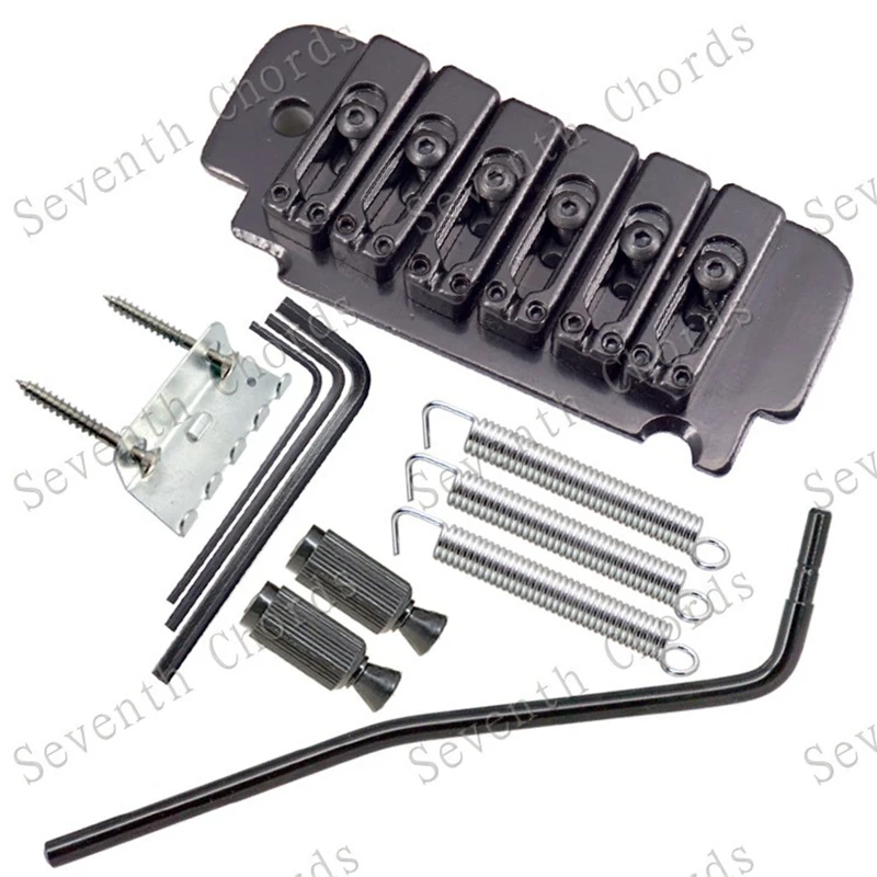 A Set 6 String Saddle Tremolo Bridge System For Electric Guitar Accessories With Heavy Thickened Base Chrome Black