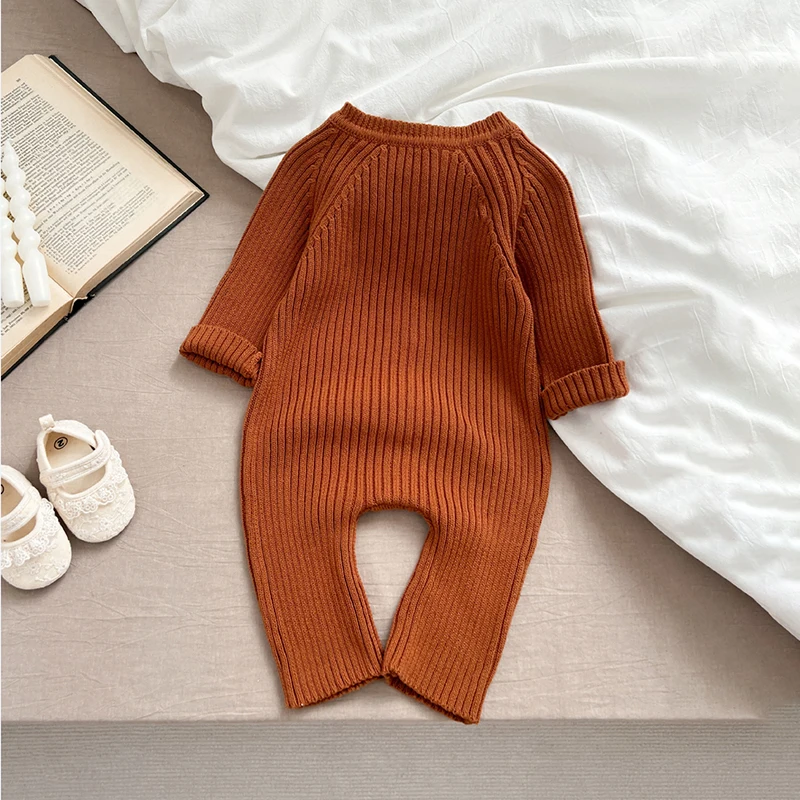 MILANCEL New Autumn Baby Clothing 0-3Y Boys Simple Solid Knit Romper Infant Sweater Girls Jumpsuit Toddler Outwear