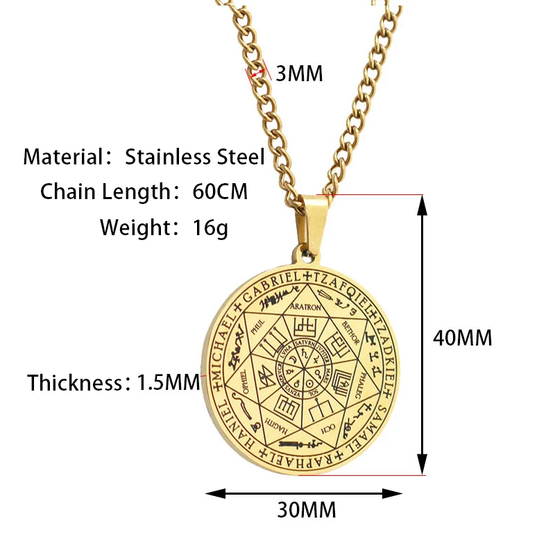 Necklace for Men Seven Archangels Pendant Solomon 7 Archangels Sigil Amulet Necklace Men Simple Stainless Steel Chain Jewelry