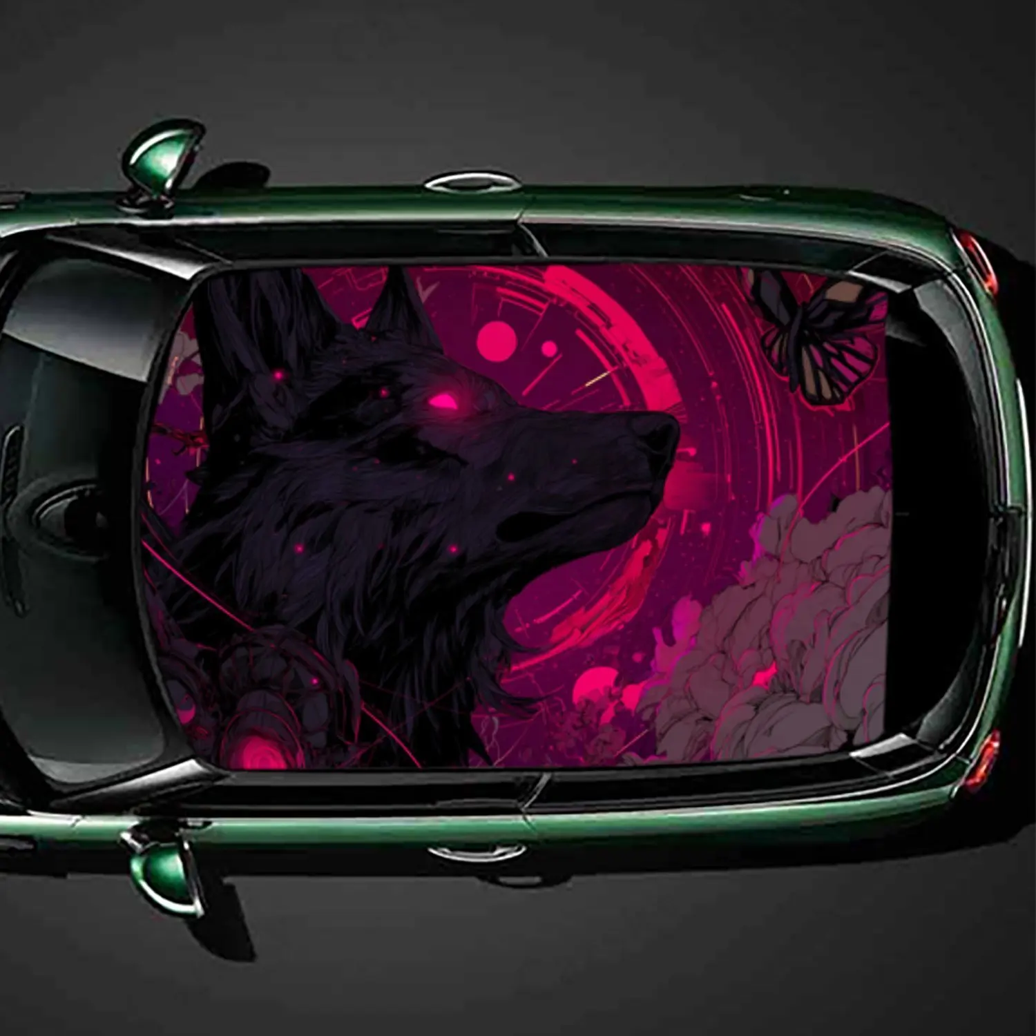 

Black Wolf - Cyberpunk Style Pattern Car Roof Sticker, Auto Vinyl Wraps Decal, Self-adhesive Waterproof Car Exterior Accessory,