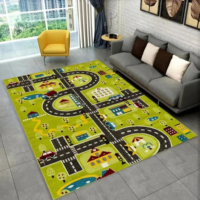 Child Playmat Highway City Traffic Playroom Area Rug Large Carpet Rug for Living Room Bedroom Decor Kids Play Non-slip Floor Mat