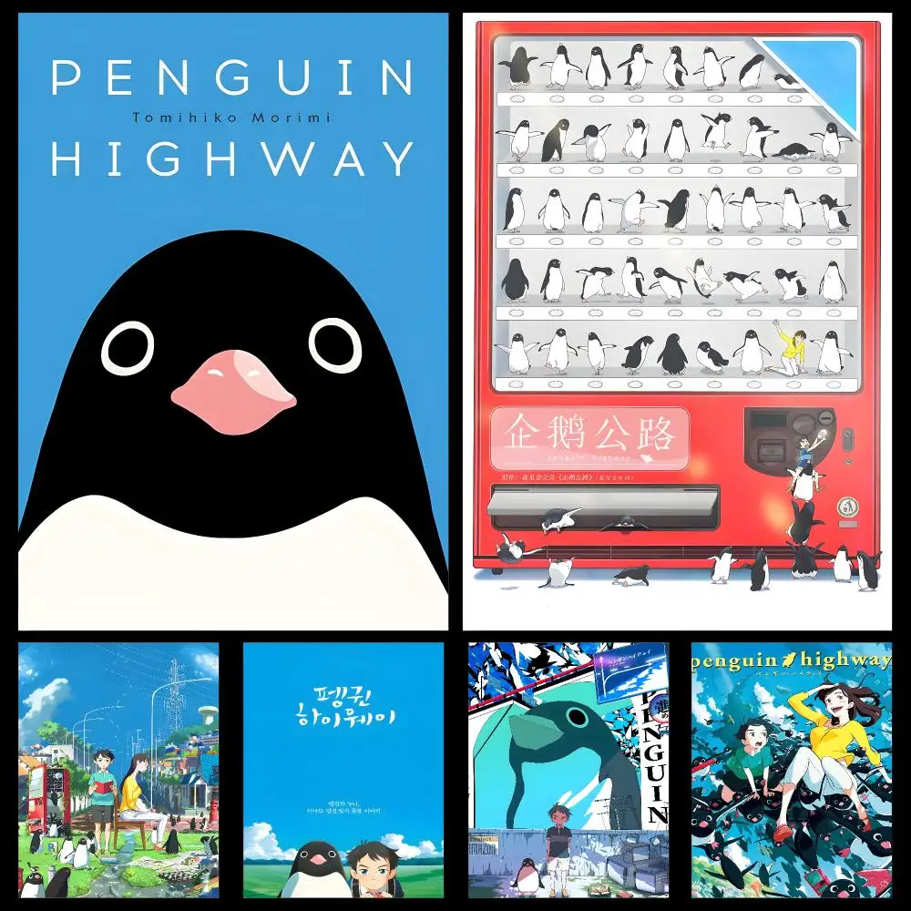 Animation Penguin Highway Cute Poster PP Self Adhesive Decorative HD For Garage Gaming Room Living Room Gift