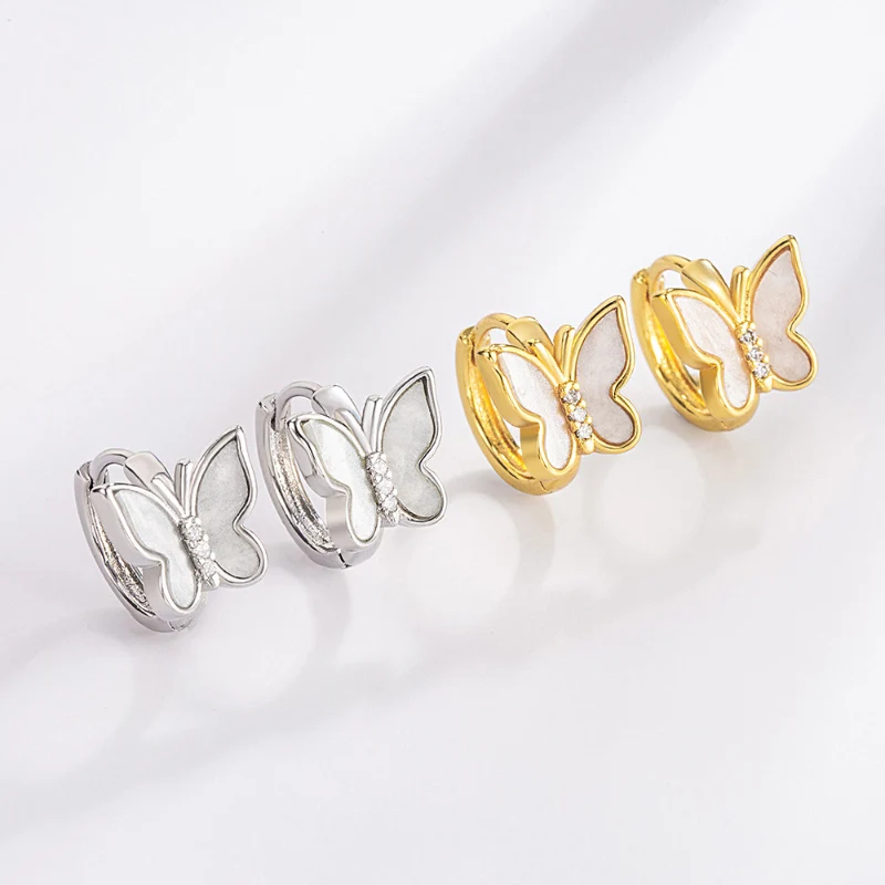 2024 New Korean Butterfly Earrings Micro Inlaid Zircon Buckles for Women's 925 Silver Ear Jewelry KOFSAC