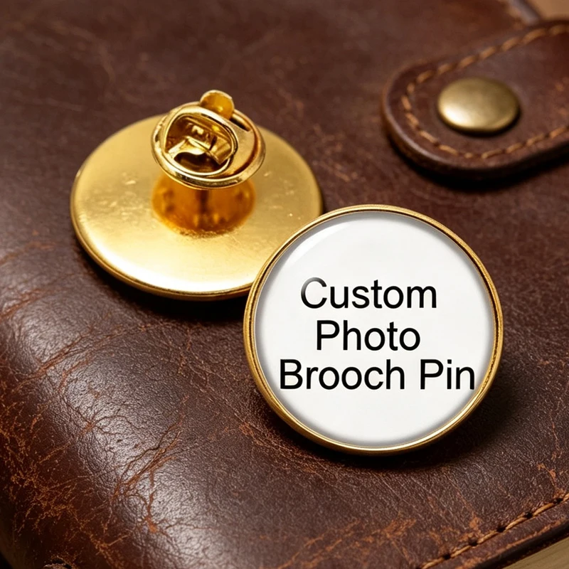 Personalize Custom Brooch Pins Photo Logo Pet Family Anniversary Gift Golden plated Collar Backpack Lapel Button Badges Pin