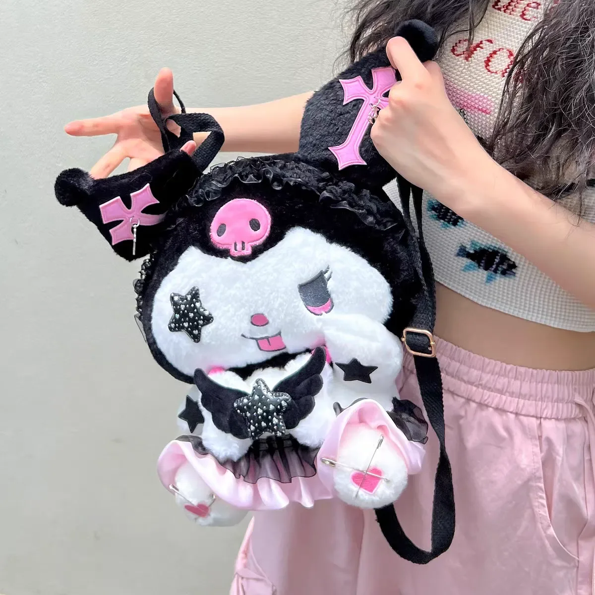 

Y2k Sanrio Kuromi Doll Plush Backpack Rock Style Diablo Trend Shoulder Bag Doll Cosplay Prop Cute Lolita Soft Girl Schoolbags