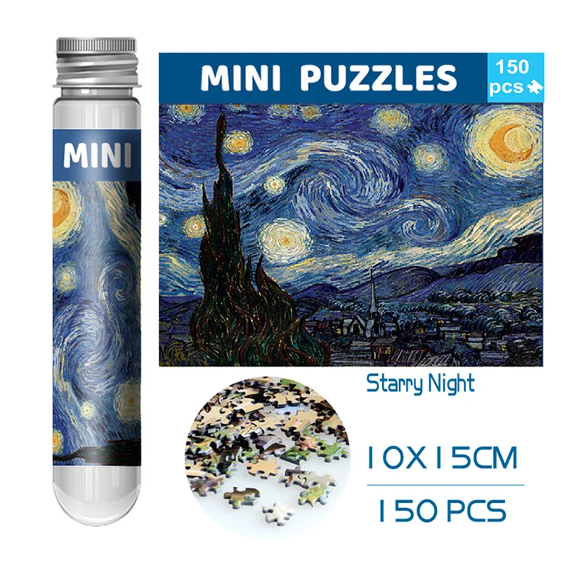 150 Pieces of Mini Test Tube Puzzle Adult Cartoon Puzzle Children's Toy Mini Blue Card Puzzle Board Birthday Present Landscape