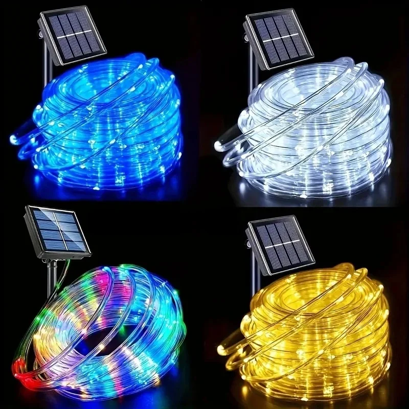 Solarbetriebene LED-Lichterkette, 50/100/200/300 LEDs, Weihnachtsfee-Lichterkette, Röhrenlichter, 8 Modi für Terrasse, Gartendekoration