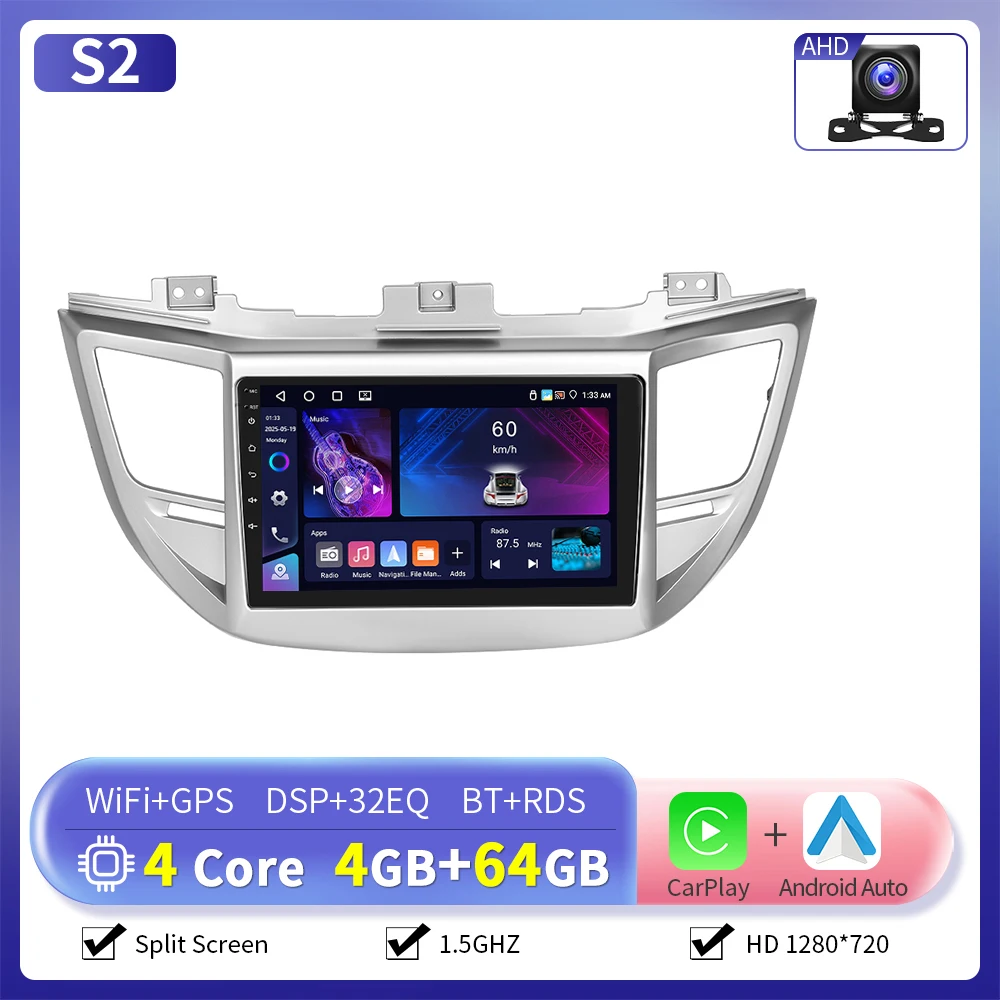 Camecho 6 + 128G Draadloze CarPlay Andorid Auto Radio Voor Hyundai Tucson 2015-2017 GPS Stereo 4G WiFi 2Din Multimedia Speler