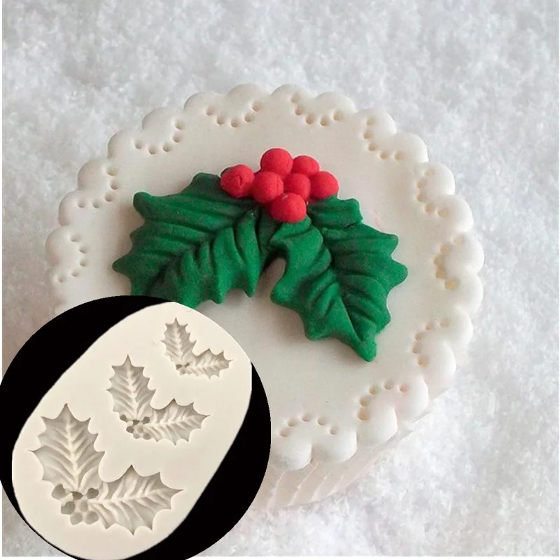 Leaf Shape Silicone Mold Kitchen DIY Cake Baking Decoration Fudge Biscuit Chocolate Mold Christmas Holly Leaf Silicone Mold