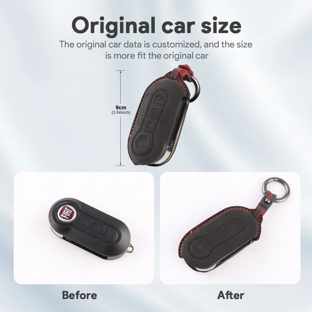 Italy Super Suede Car Key Case Shell For Abarth 595 2012-2020 2021 2022 2023 2024 Fiat 500 2008-2024 Interior Trim Accessories