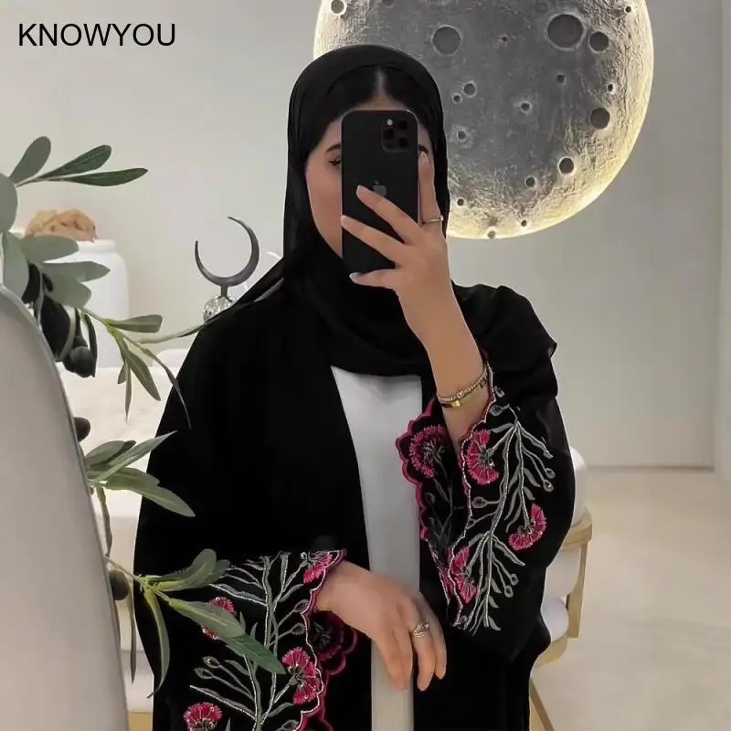 

Мусульманский кардиган с вышивкой абайи, халат Ид, женское вечернее платье Абая, кафтан, вечерние Джалабия, Рамадан, длинные абайи, Vestidos, арабский халат