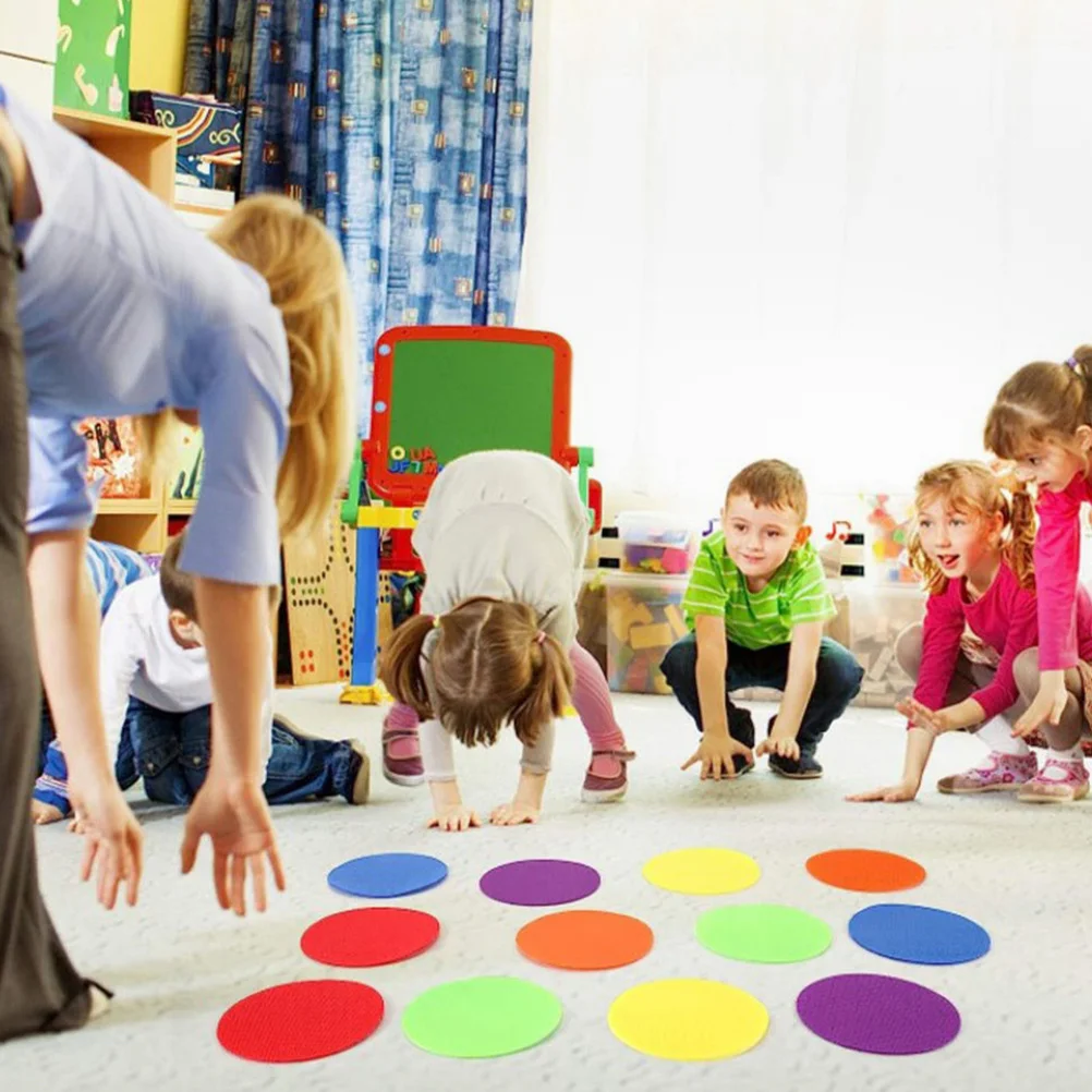 1 set di pennarelli colorati per tappeti di forma rotonda per la scuola materna, allenamento per l'educazione precoce, cuscinetti per marcatura dei punti del pavimento, pennarelli per tappeti