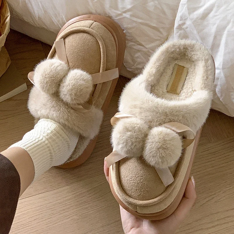 

2024 Autumn and Winter New Cotton Slippers Women Thick Sole Indoor Warm Home Cotton Slippers