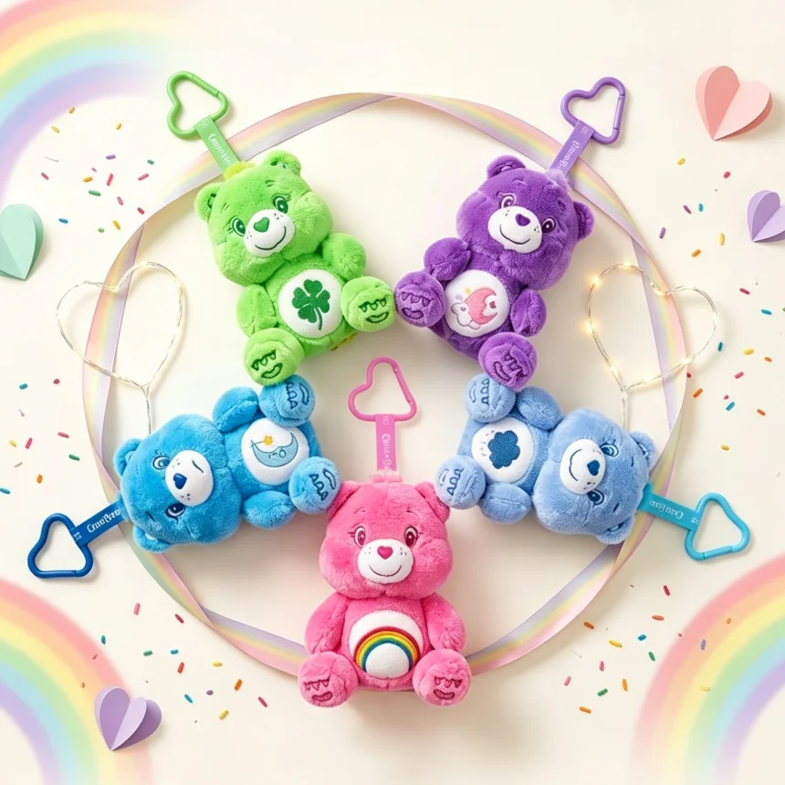 Care Bears Sitting Plush Keychain 12cm Cute Bag Pendant Kawaii Stuffed Toy Car Charm Soft Doll Decor Ideal Birthday Holiday Gift
