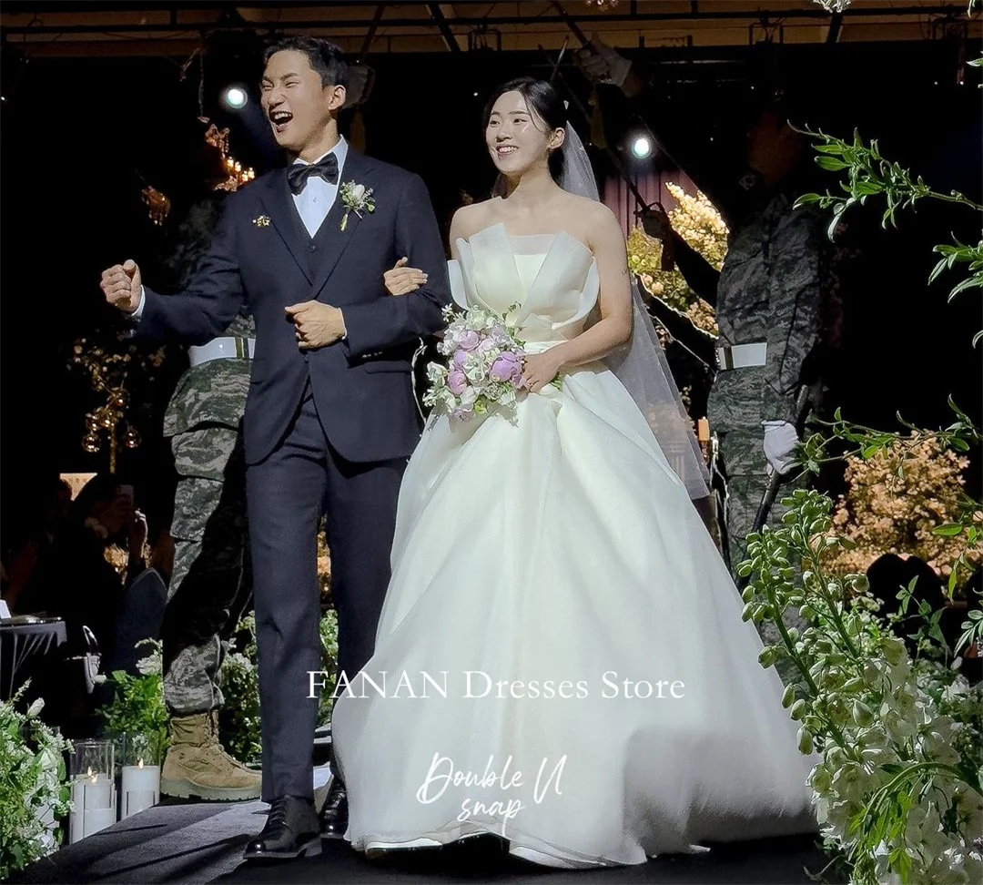 

FANAN Korea Strapless Simple Ivory Wedding Dresses 웨딩드레스 Ruched Custom Made Silk Organza Corset Bride Gowns Plus Size