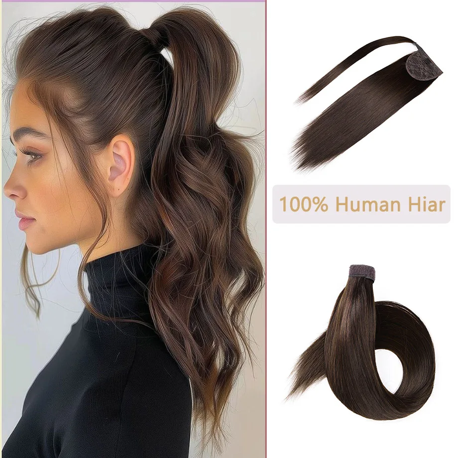 Ponytail Extension Human Hair Straight Clip-In Ponytail Human Hair Extensions Full End Wrap Around Ponytail Hair Extensions Soft