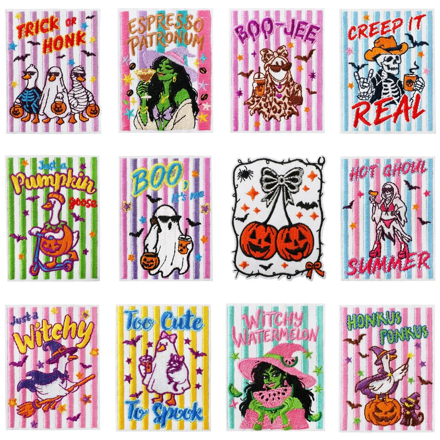 1Pcs Spooky Retro Pink Halloween Embroidered Patch, Iron on Boo It's Me Ghost Applique for DIY Denim Bags Decor Craft