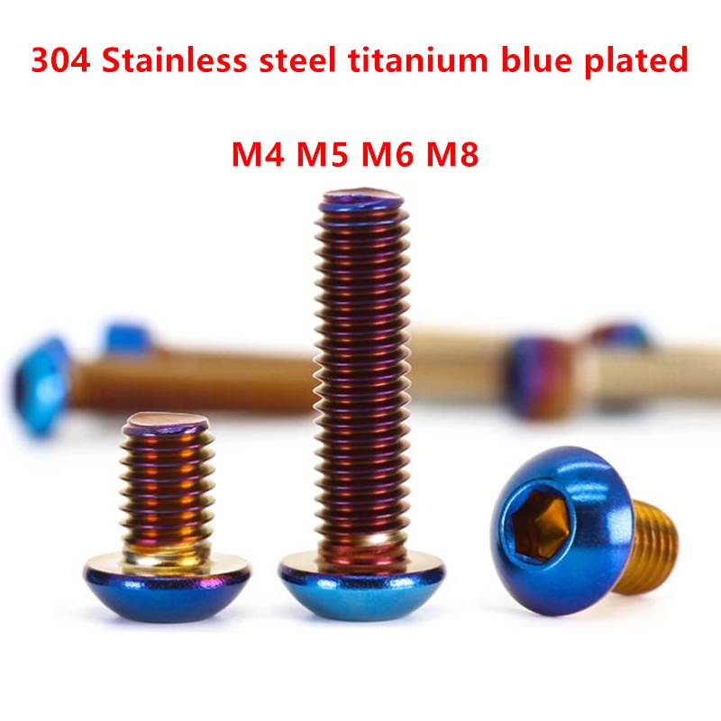 M4 M5 M6 M8 M10 ISO7380 Edelstahl Titan blau plattiert Innensechskantschraube Knopfkopf Inbusschraube Schrauben für Fahrrad Motorrad