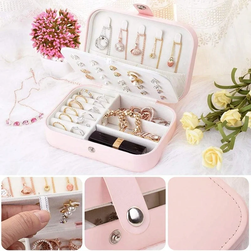 Portable Jewelry Box Jewelry Organizer Display Travel Jewelry Case Boxes Button Leather Storage Zipper Jewelers  2025