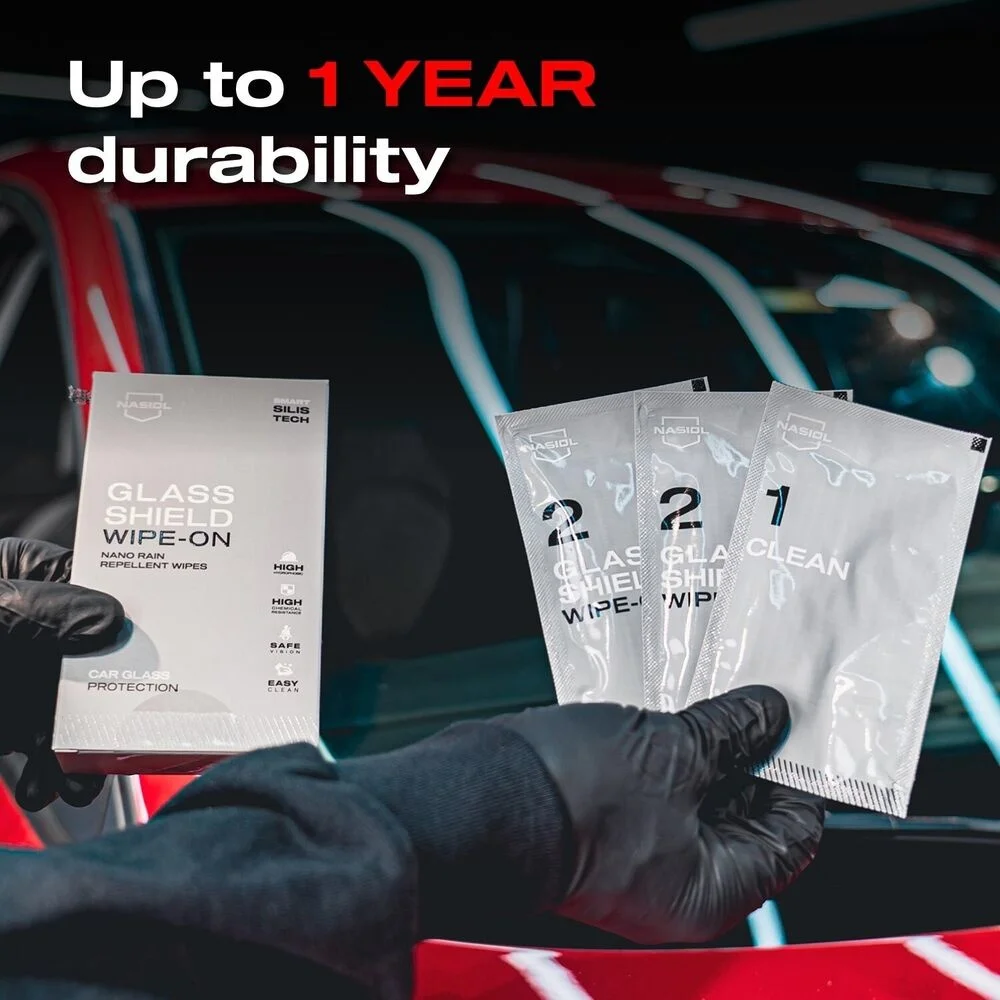 Nasiol GlasShield Wipe-On Nano Chuva Repelente Toalhetes Para Pára-brisas, 1 Ano