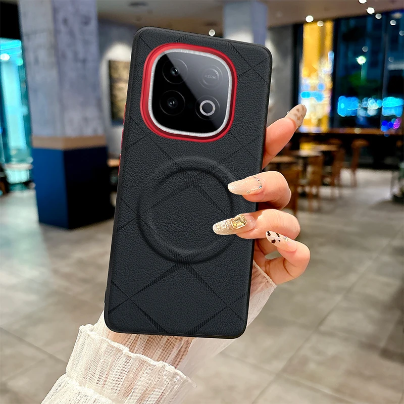 

For Vivo iQOO 13 and iQOO Z10 Turbo Pro Case Diamond Pattern Leather Individual Metal Keys Matte Anti-Slip Grip Soft Case Cover