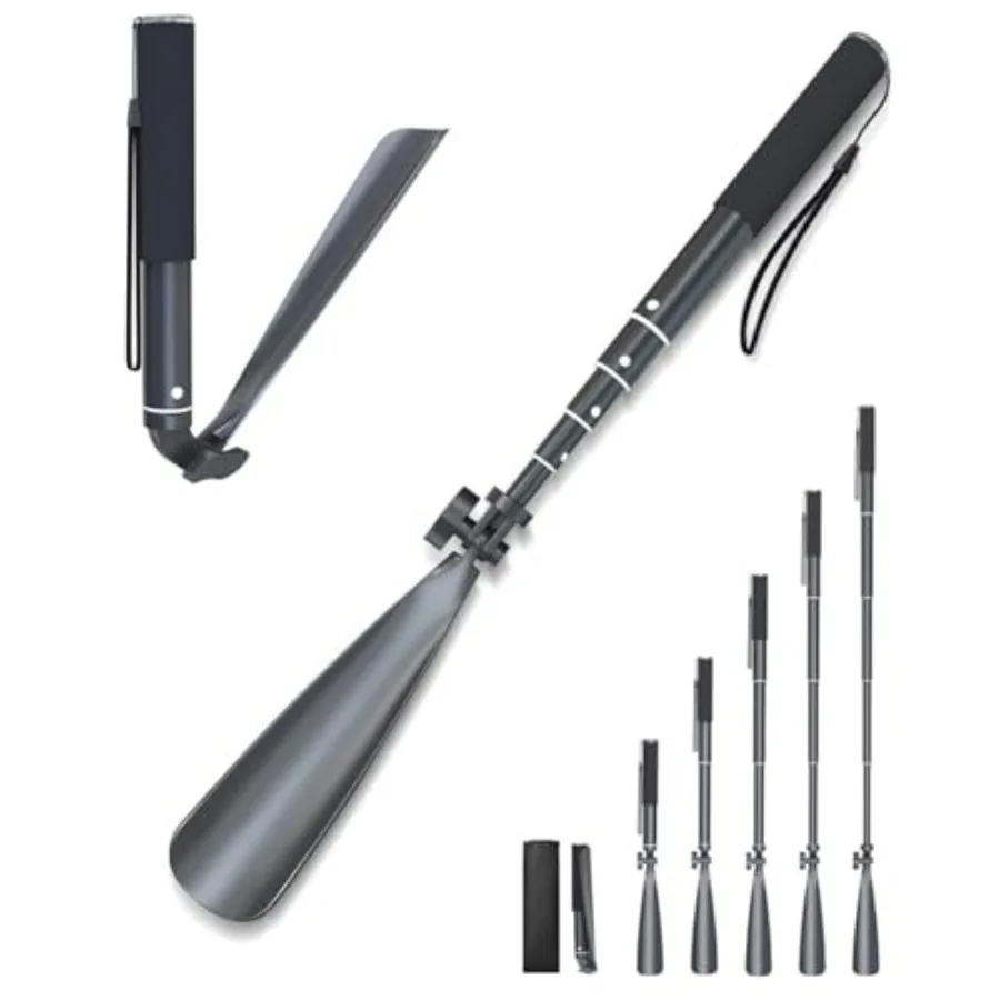 

shoe horn long handle, 15"-39" Telescopic Shoe Horn, metal with Multiple Extensions folding shoe horn, Aluminum Alloy standing