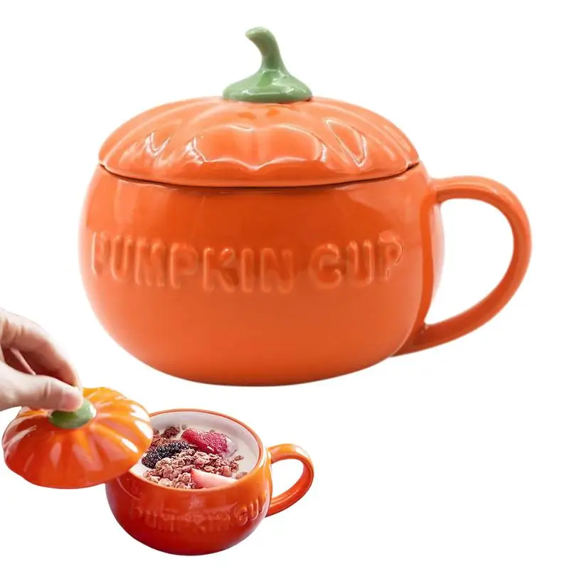 

Pumpkin shape Creative Water Cup Ceramic Thermos Cup With Lid Cappuccino Latte Cereal Yogurt Microwave Safe Halloween Gifts