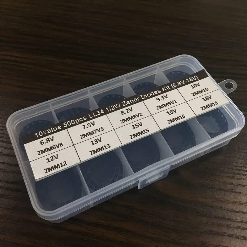 500pcs 10Values x50 LL34 1/2W SMD Zener Diode Assortment Electronic kit 6.8V-18V With storage Box