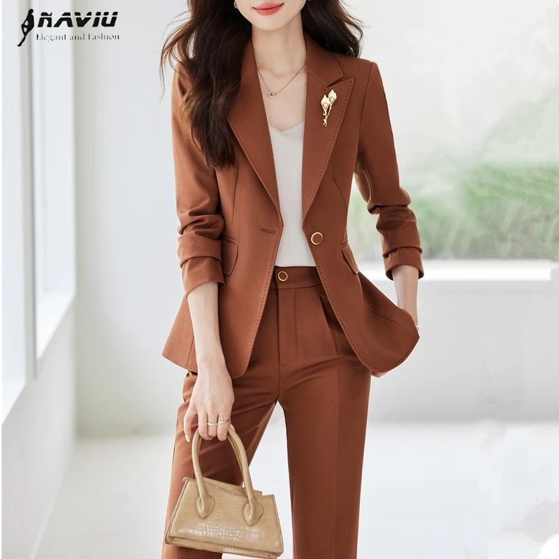 오피스 레이디 여성 정장 여성 비즈니스 워크웨어 재킷 블레이저 및 바지 포멀 투피스 세트