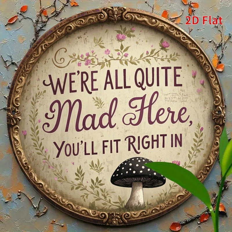 

Round Iron Sign with Floral & Mushroom Design, Bohemian & Rustic Style, Perfect for Home, Bedroom, Mushroom Decor