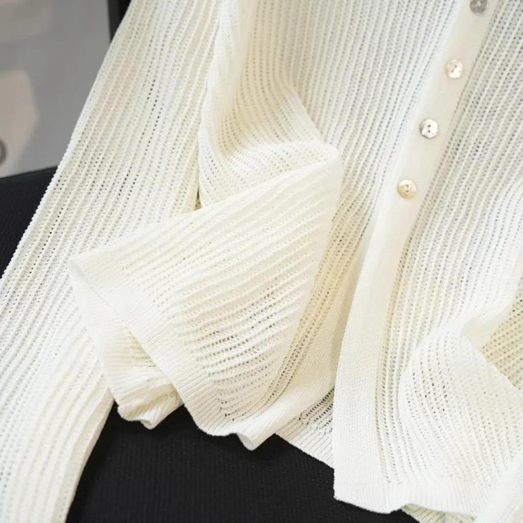 

Women's Linen Knitted Cardigan V-neck Long-sleeved Summer New Loose Outer Air Conditioning Sun-Protective Shirt Top