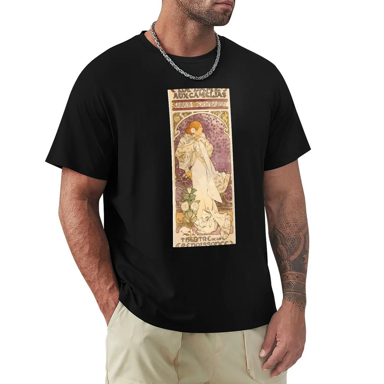 Poster 1890s Alfons Mucha 1896 La Dame aux Camélias Sarah Bernhardt T-Shirt Large Size Casual Short Sleeve Top