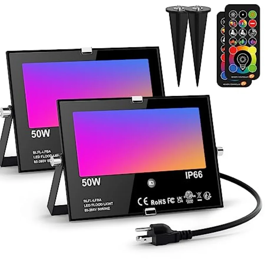 

Светодиодный прожектор для улицы RGB, сценический светильник с изменением цвета, 500 Вт (аналог), 2700K теплый белый, 5000 лм, дистанционное управление, 120 цветов, стробоскоп