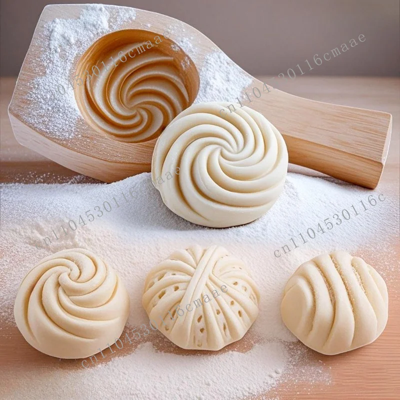 Household Kitchen Handmade Pasta Bag Baozi Pattern Steamed Bread Mould Baking Wooden Pasta Flower Roll Walnut Mooncake Mould