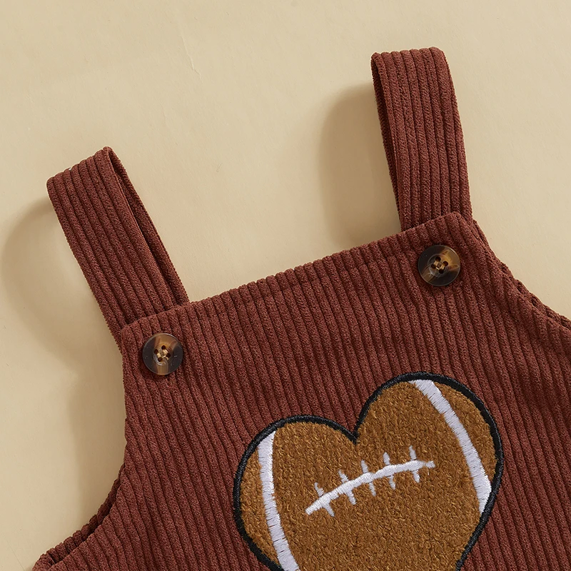 Baby Girl Football Corduroy Overalls Heart-shaped Rugby Embroidery Sleeveless Bodysuit Fall Clothes