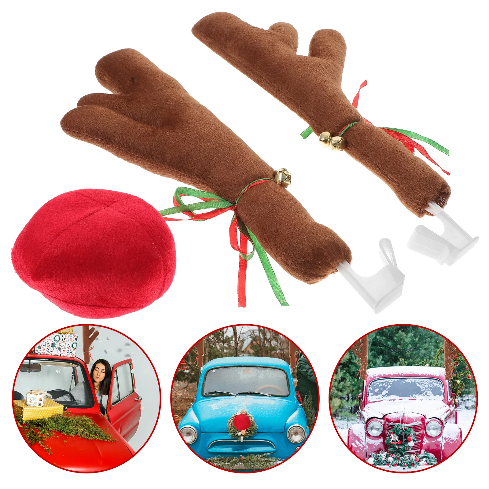 

1 set 1 Set Christmas Car Decoration Reindeer Antler Nose Automotive Exterior Accessories Reindeer Car Kit Auto Holiday Decor