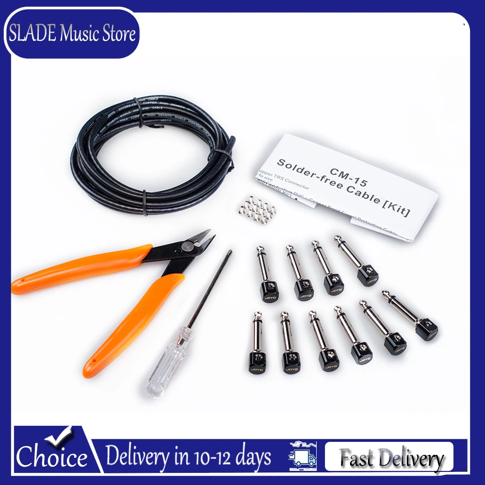 JOYO CM-15 Solder-free Guitar Cable Kits 6.35mm Copper TRS Connector Low Noise Dual Shield Conductive PVC 2 Sets