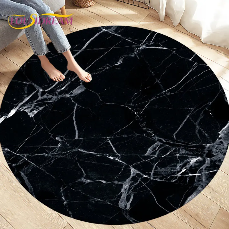 Colour Nordic Black Gold Marble Round Area Rug,Circle Carpet Rug for Living Room Bedroom Sofa Decor, Kids Floor Mat Kitchen Mat