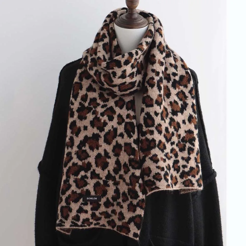 

Модный классический леопардовый вязаный шарф из смеси шерсти, женский осенне-зимний теплый шейный платок, мягкий универсальный