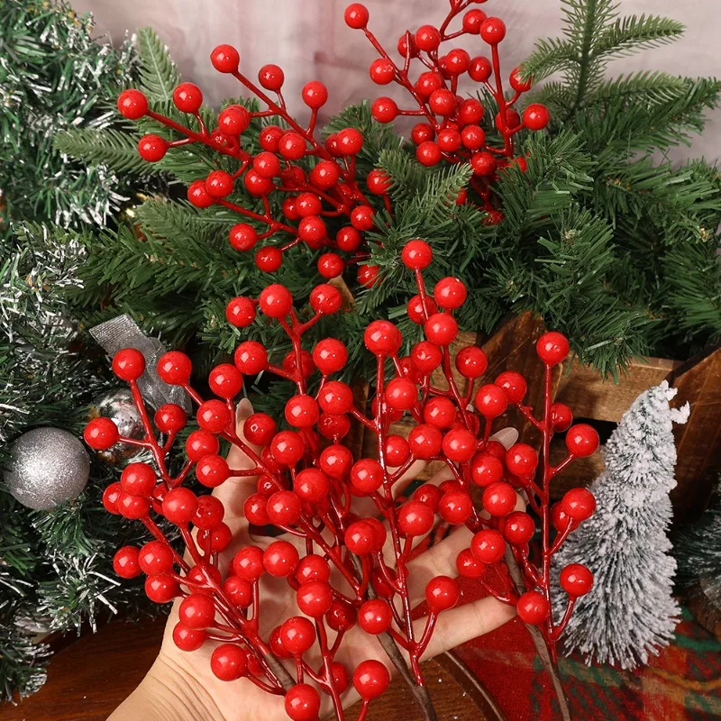 10/1pcs Artificial Red Berries Stems Simulation Christmas Holly Berry Branches DIY Wreath Xmas Tree Party Home Table Ornaments