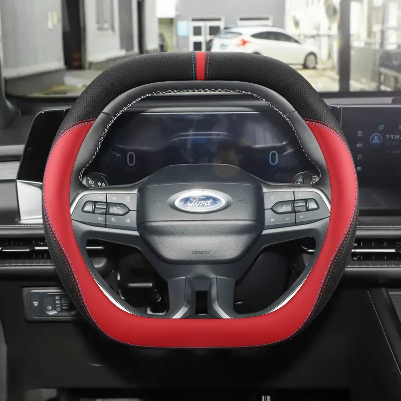 Car Steering Wheel Cover Leather For Ford Tourneo Custom Courier Capri PUMA Gen-E ST-Line Explorer EV 2024 2025 Auto Accessories