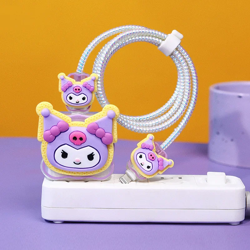 Etui ochronne na kabel do ładowania Apple Hello Kitty Kulomi Anime, zapobiegające zrywaniu, do telefonu komórkowego, na ładowarkę 18/20W, ozdobny sznurek do nawijania, prezent