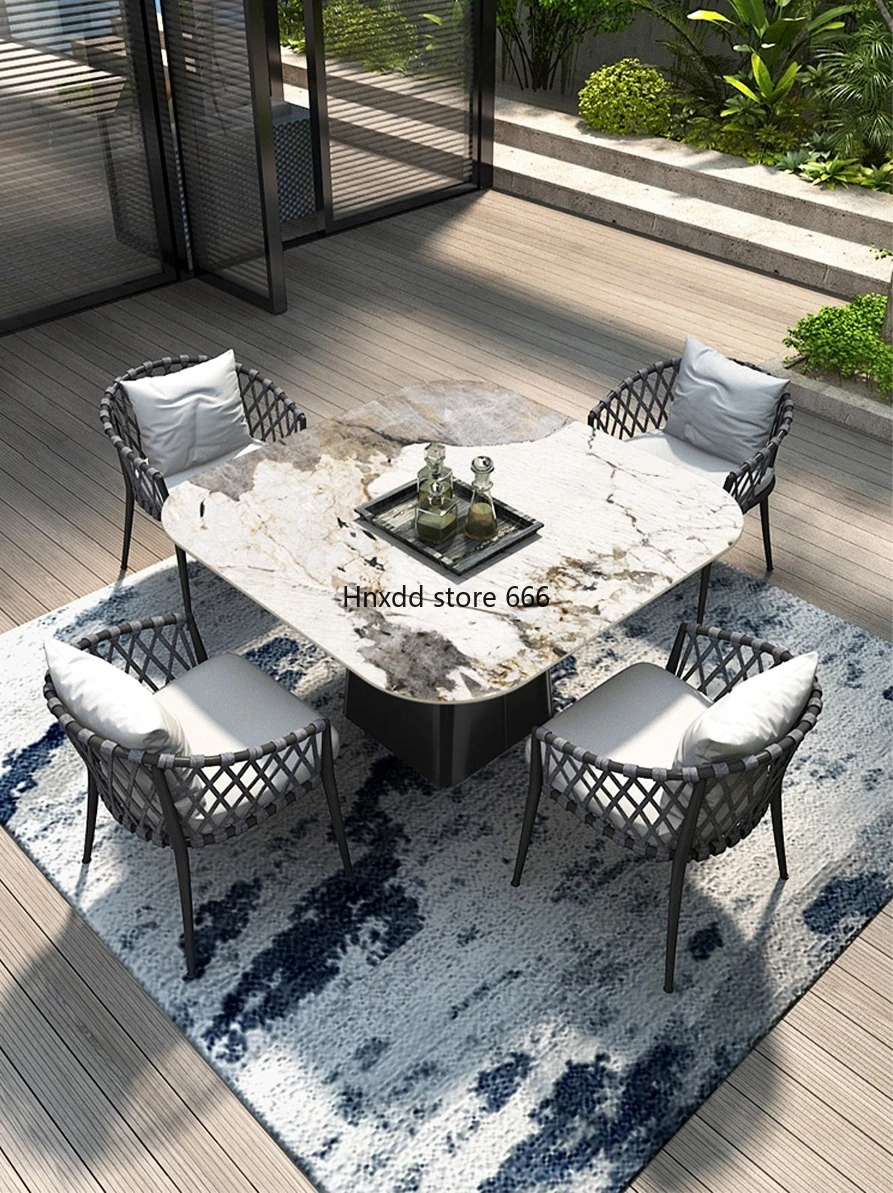 Courtyard Simple Garden Villa Leisure Dining Table and Chair Terrace Sunscreen Waterproof Outdoor Table and Chair Group