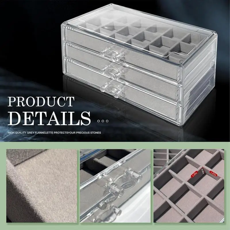 Caja de colección de Rock, vitrina fósil de 54 ranuras, vitrina Visual de piedras preciosas acrílicas de 3 capas para miniaturas de conchas de rocas