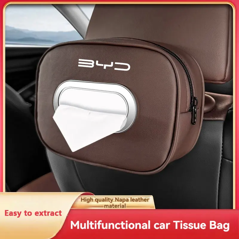 

Leather Tissue Box Car Center Console Armrest Napkin Box Sun Visor Backseat Tissue Box with Fix Strap For BYD Car