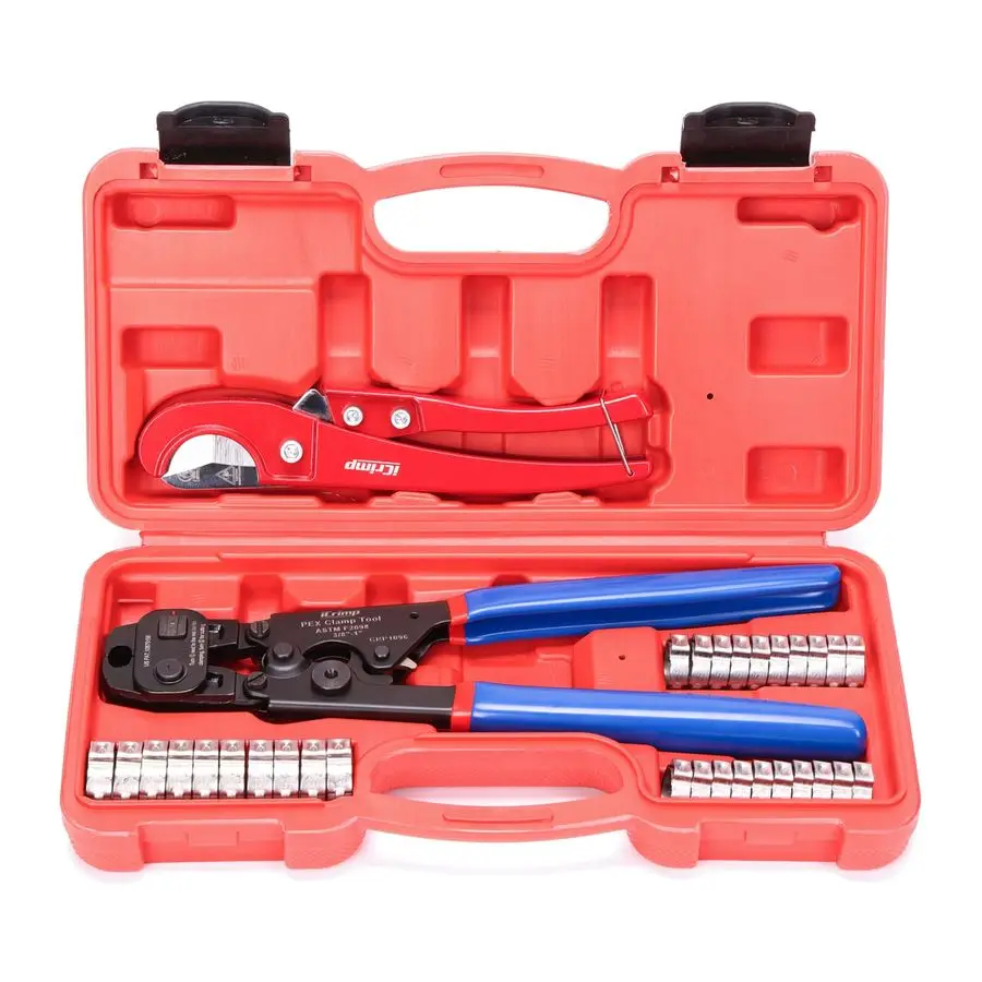 

Ratchet PEX Cinch Tool with Removing Function for 3 8in, 1 2in, 3 4in, 1in Stainless Steel Clamp, PEX Crimper with 20PCS 1 2in,