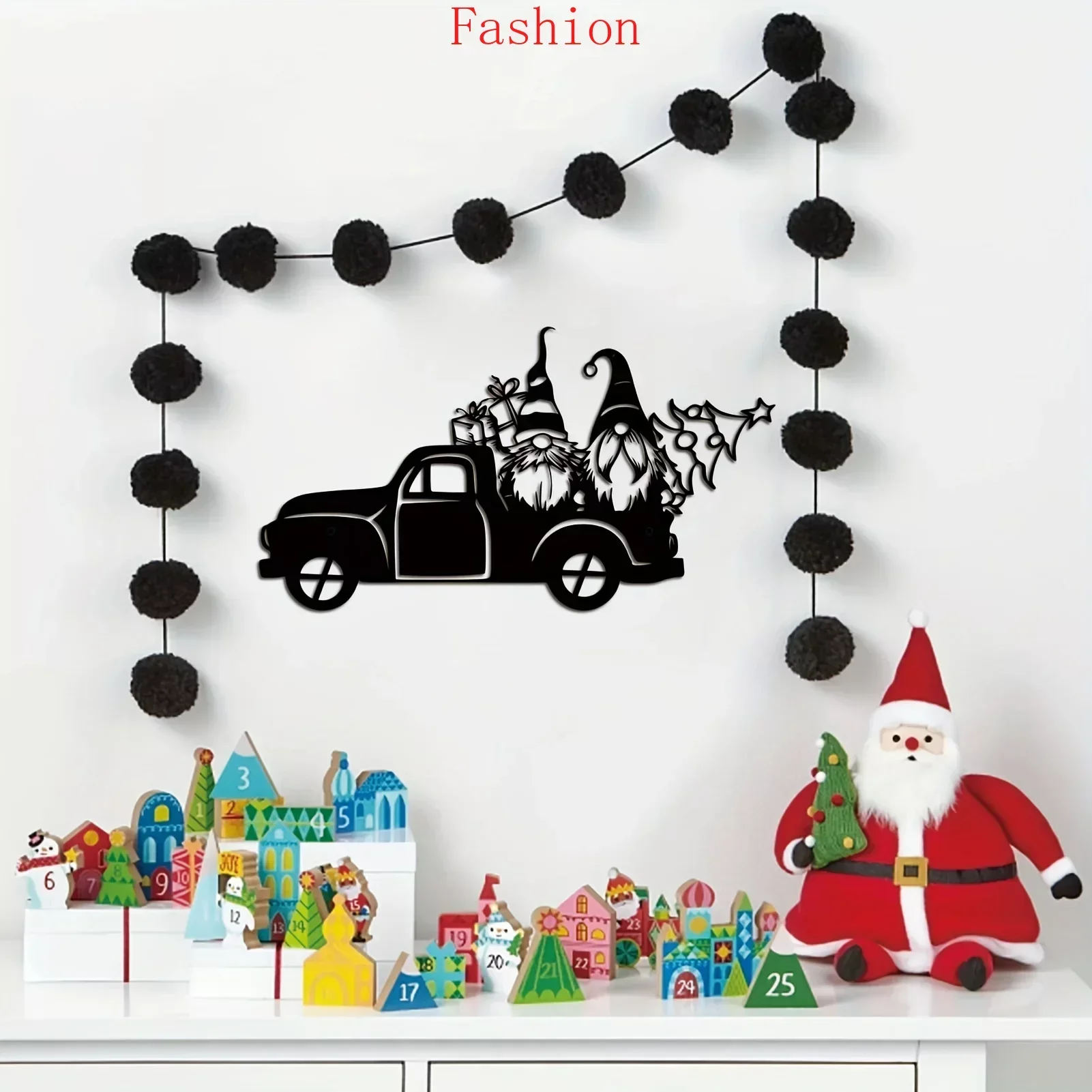 

Santa Claus Pickup Truck Metal Wall Mounted Art Decoration Christmas Theme Art Decor Wall Hanging Bedroom Living Room Decoration