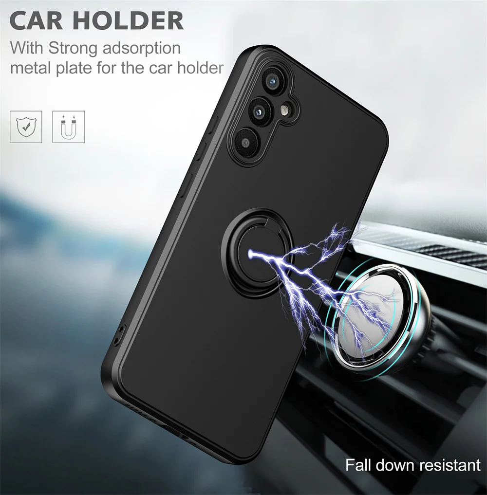 삼성 갤럭시 A13 A15 A16 A35 A25 A05 A24 A34 A52 A54 A23 A53 A73 A33 A55용 스탠드 링 홀더 스트랩 케이스 액체 실리콘 커버