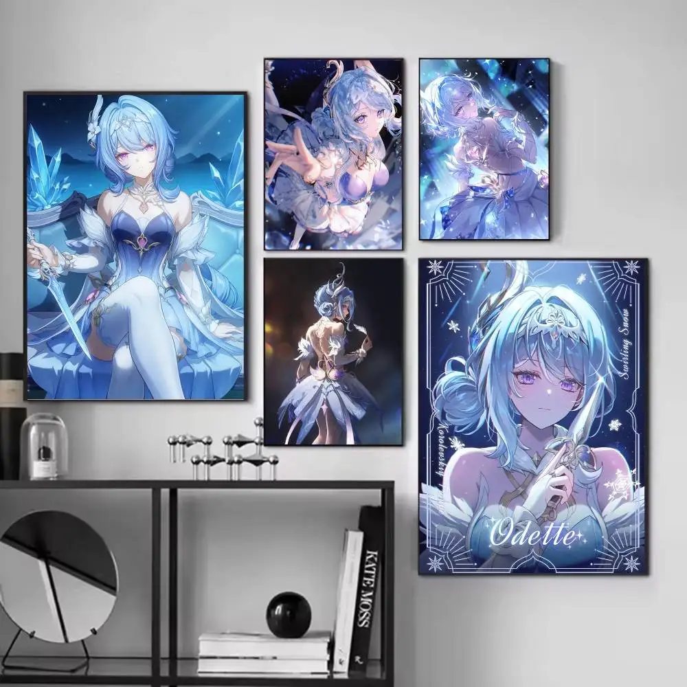 Game Genshin Impact Odette Spessiva Posters Fancy Wall Sticker for Living Room Bar Decoration Wall Decor