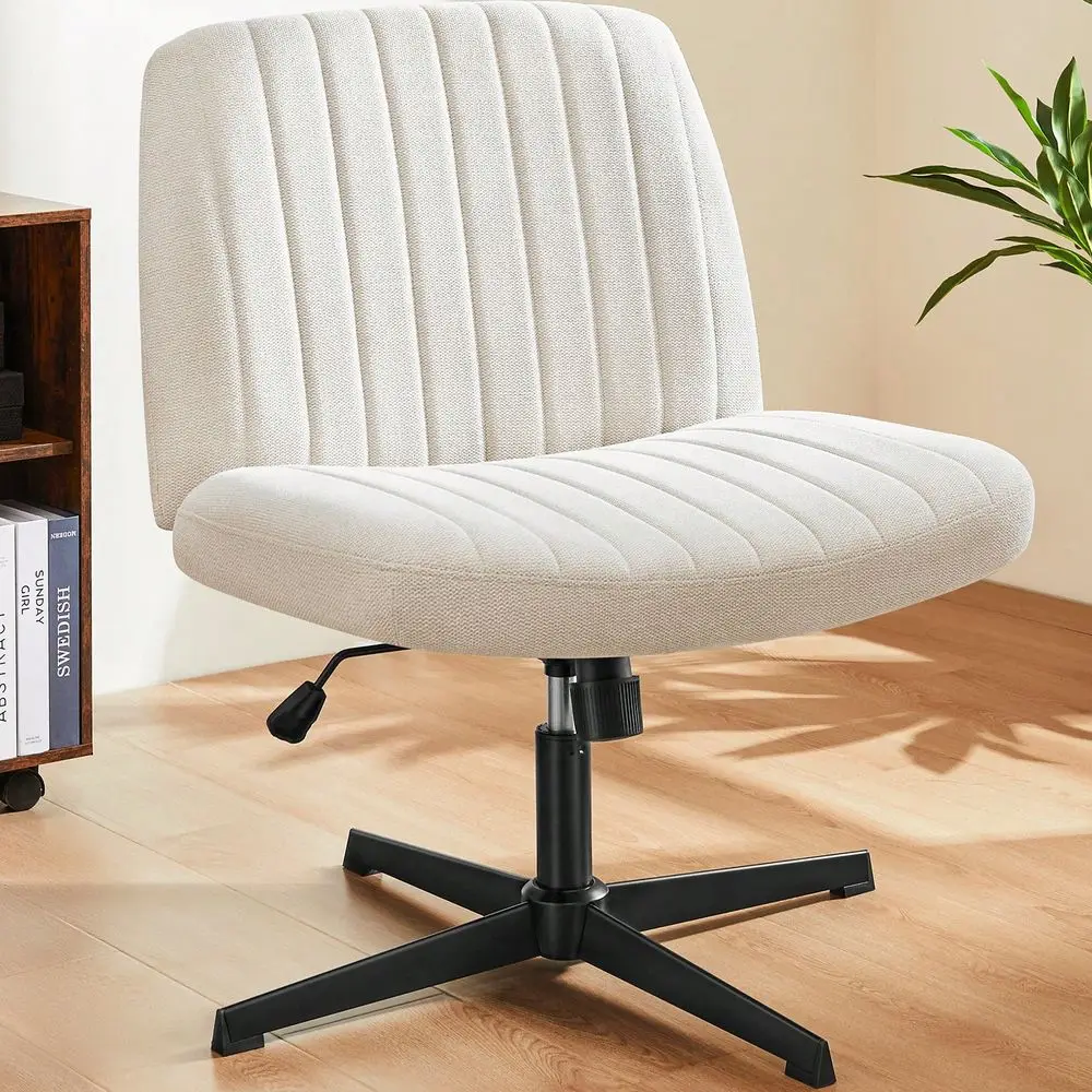 Office Chair, Armless Wide Desk Chair No Wheels, Modern Home Office Desk Chair Swivel Adjustable Fabric Vanity Chair